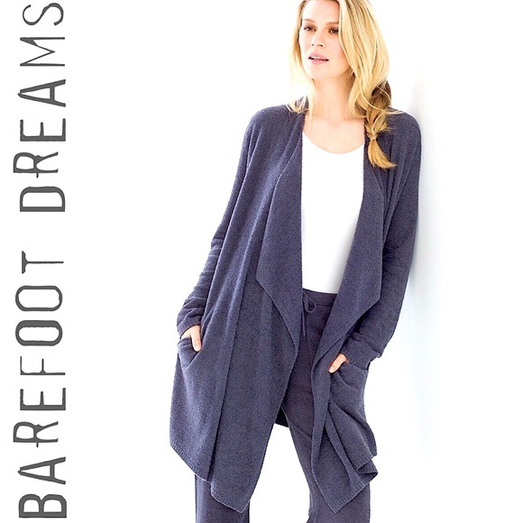 Barefoot Dreams CozyChic Lite Island Wrap Open Front Cardigan Sweater Blue 903 - Picture 15 of 15